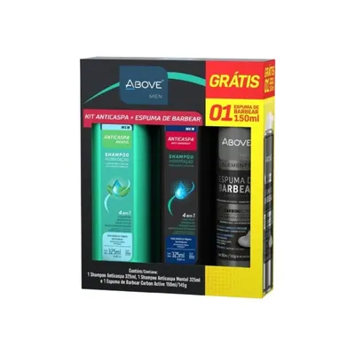 Kit Above Shampoo Anticaspa 325Ml + Shampoo Anticaspa Mentol 325Ml + Espuma Barbear 150Ml preço